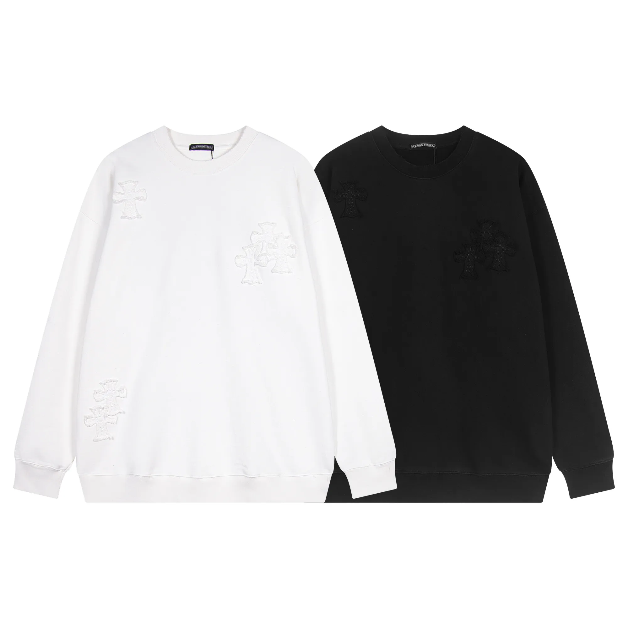 P290 Chrome Hearts Chrome Hearts Diamond Horseshoe Print Appliqué Embroidered Round Neck Sweatshirt Size: SMLXL Color: White Black
